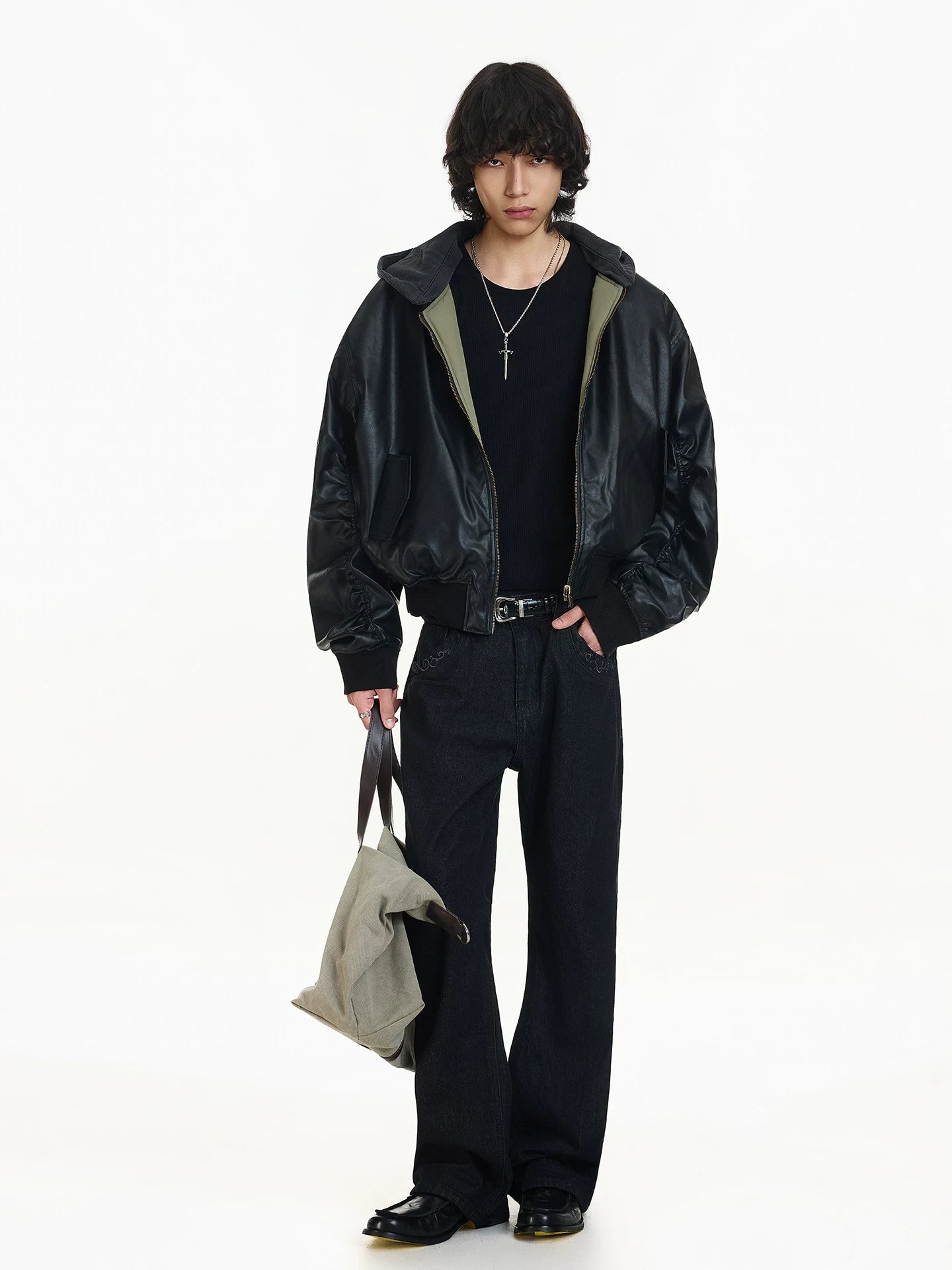 Shadow Hooded Leather Bomber Jacket