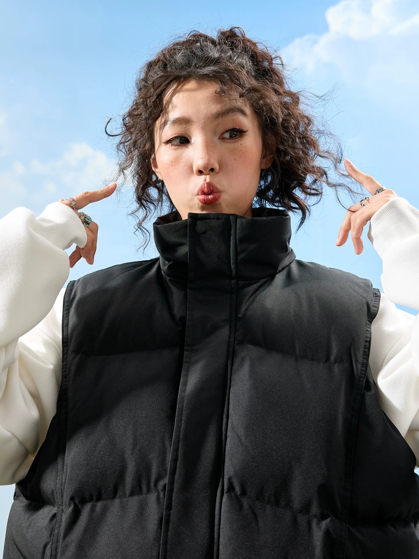 Oversized Puffer Vest with Stand Collar