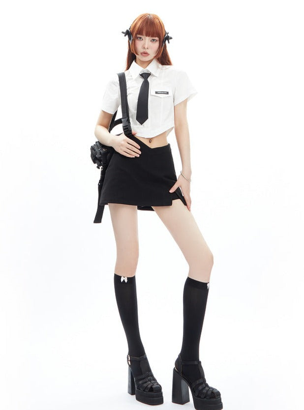 Waist V-shaped Wrapped Split A-line Short Skirt