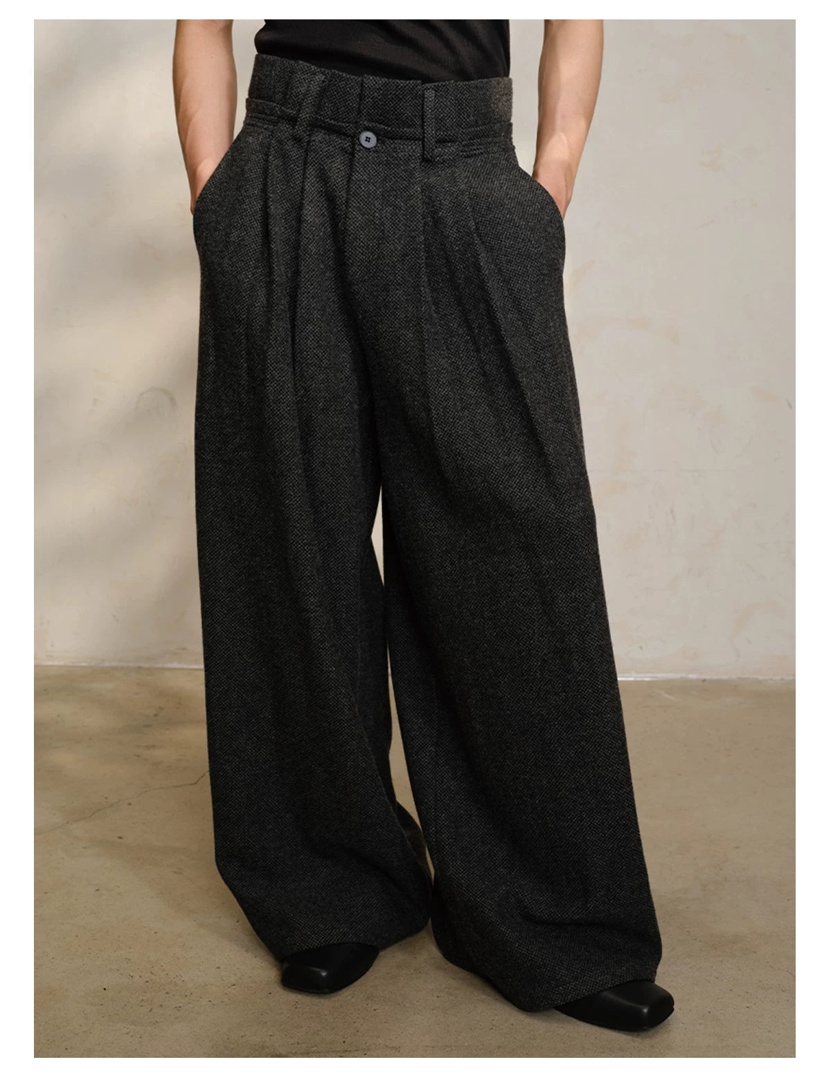 Wool Tweed High-Waist Wide-Leg Trousers