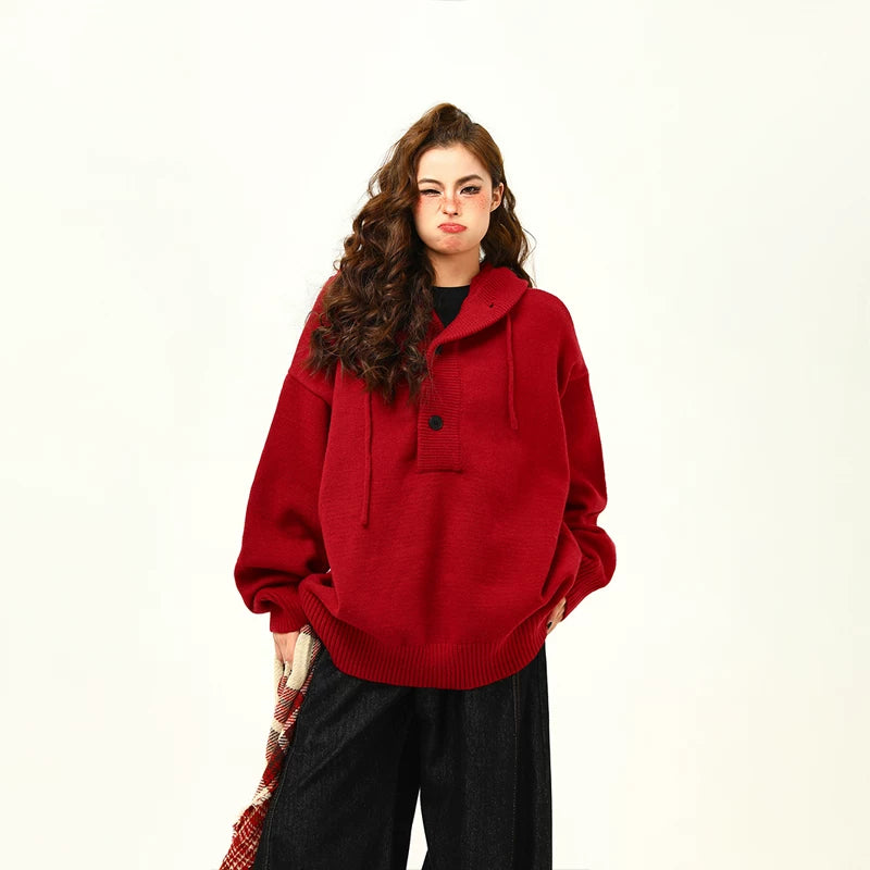 Cranberry Puff Knit Hoodie Sweater