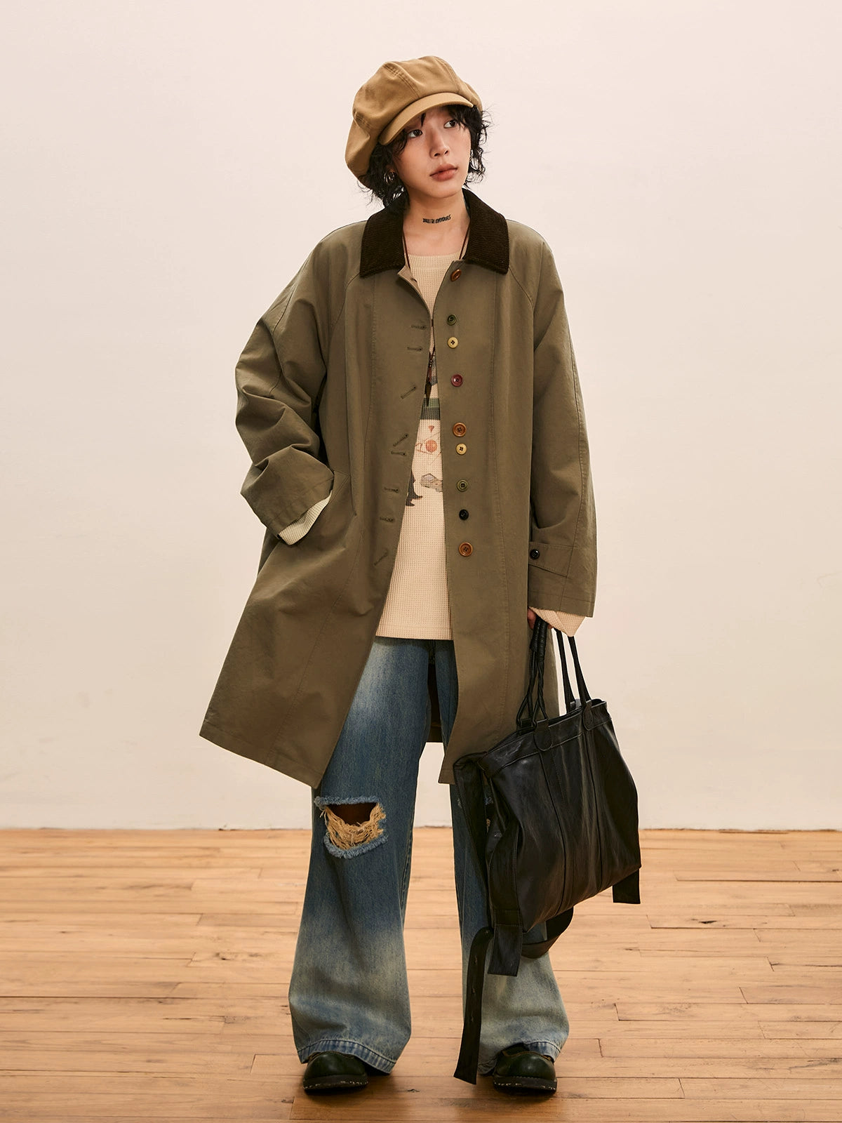 octopusme Vintage-Inspired Oversized Coat - Multi-Color