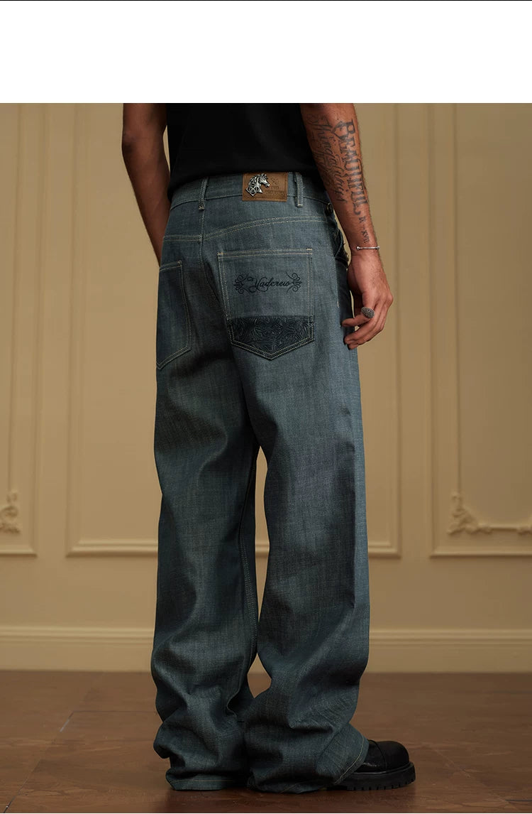 Paneled Pocket Wide Leg Jeans