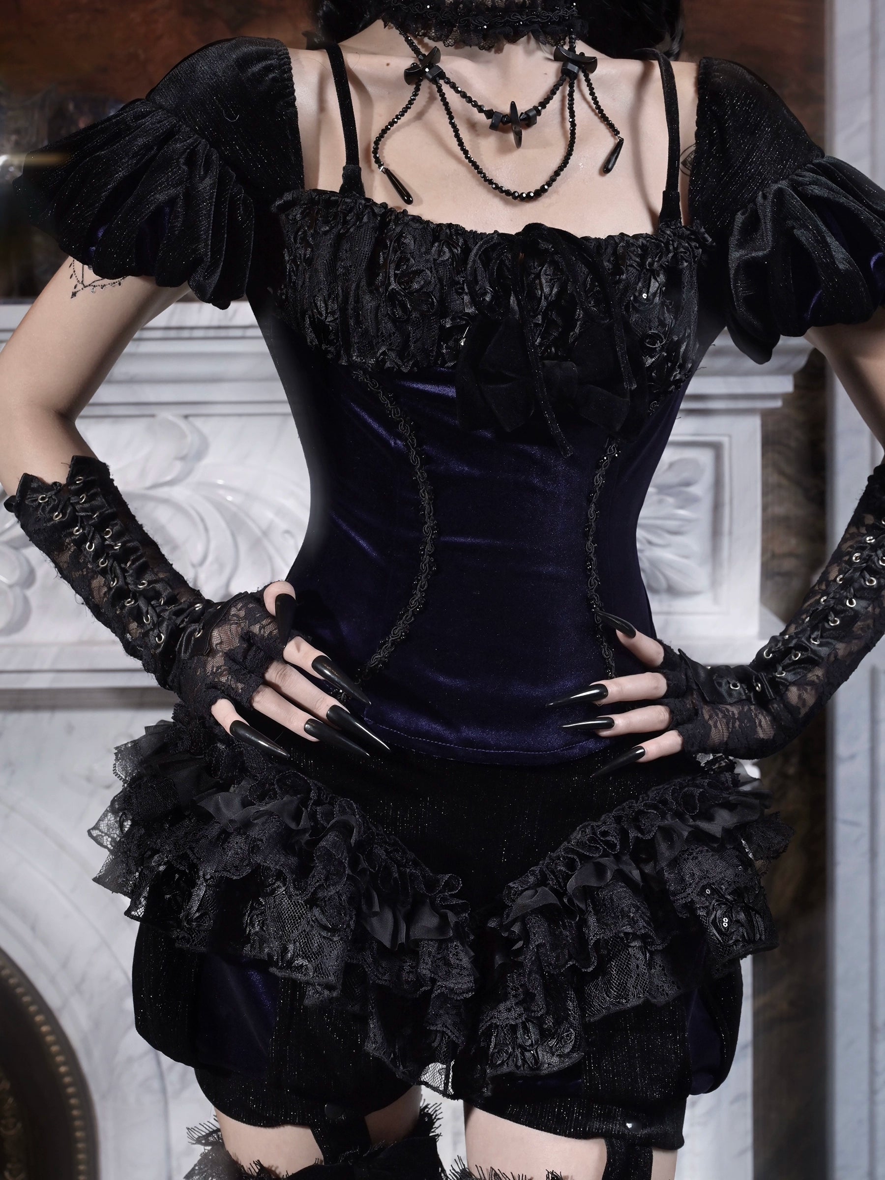 Velvet Gothic Puff Sleeve Corset