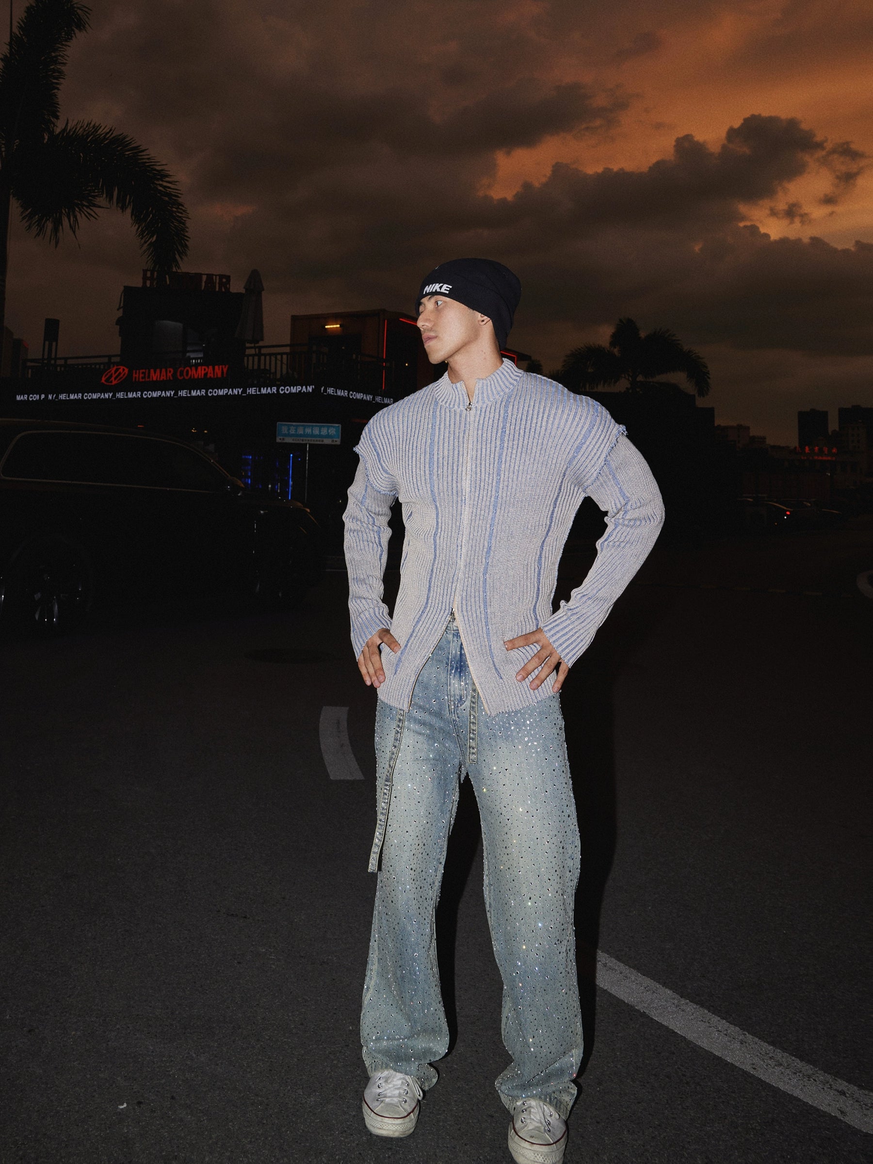 Striped Ribbed Zip Cardigan