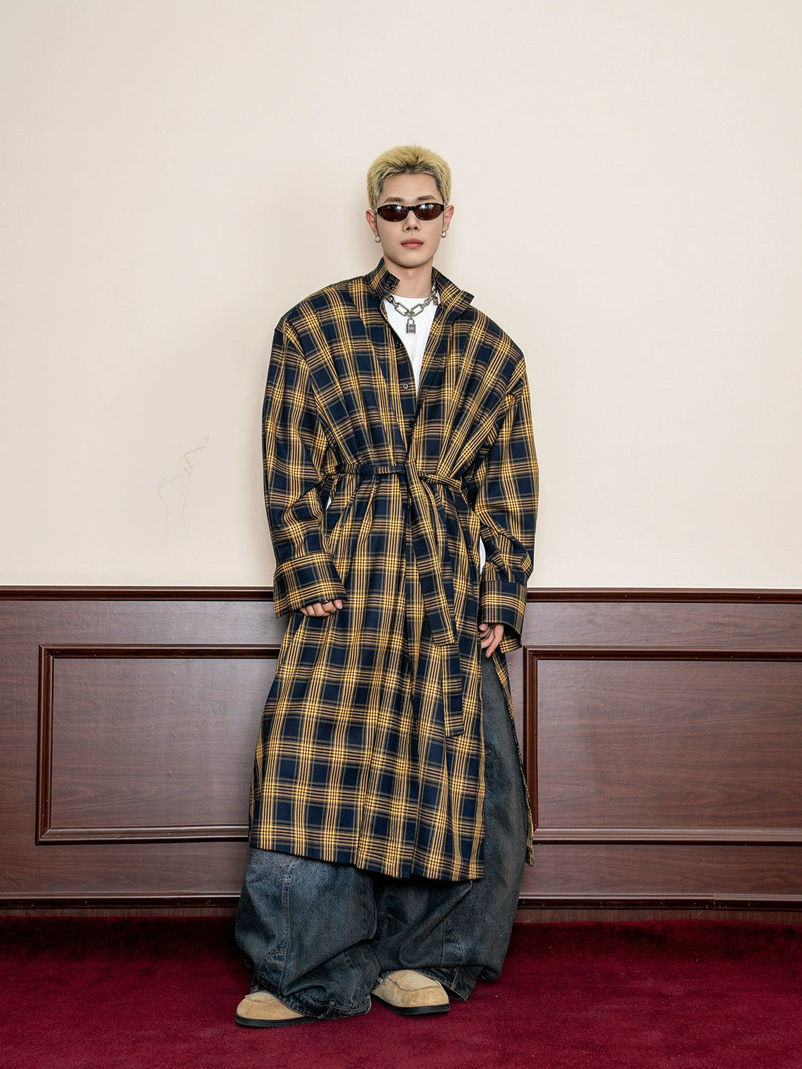 Oversized Plaid Belted Trench Coat