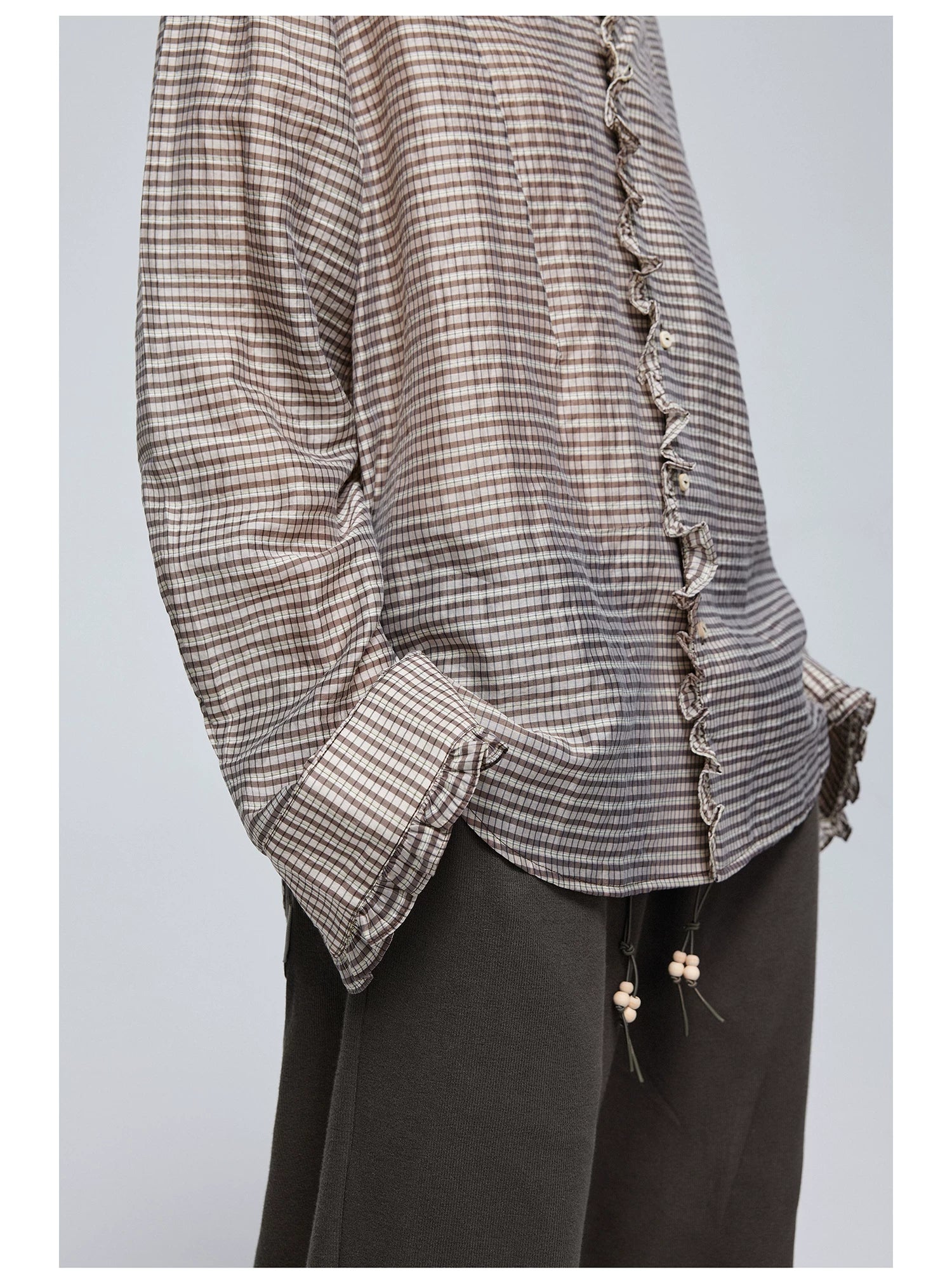 Ruffle-Trim Checked Button-Up Shirt