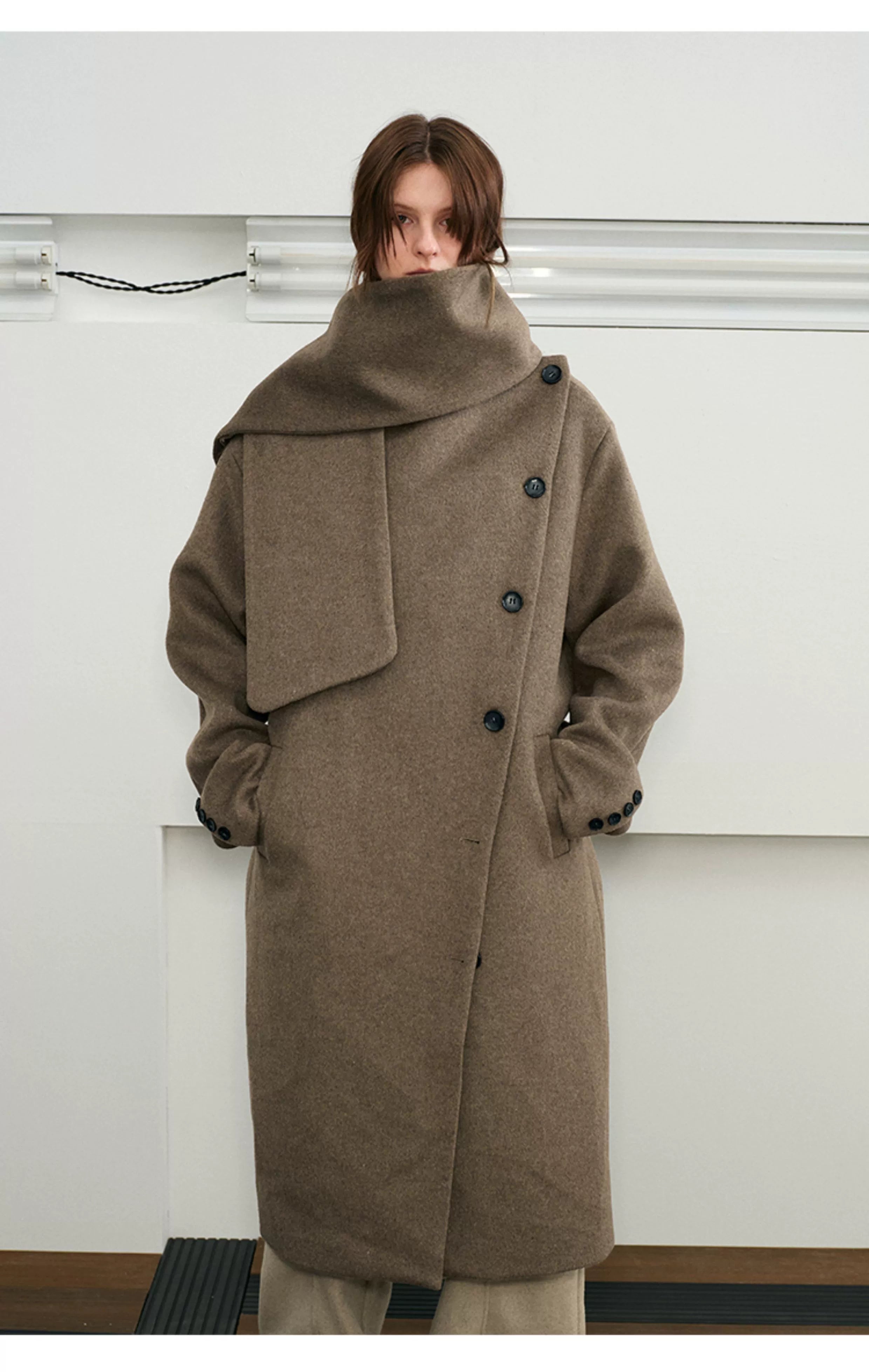 Wool Belted Overcoat with Cape Collar