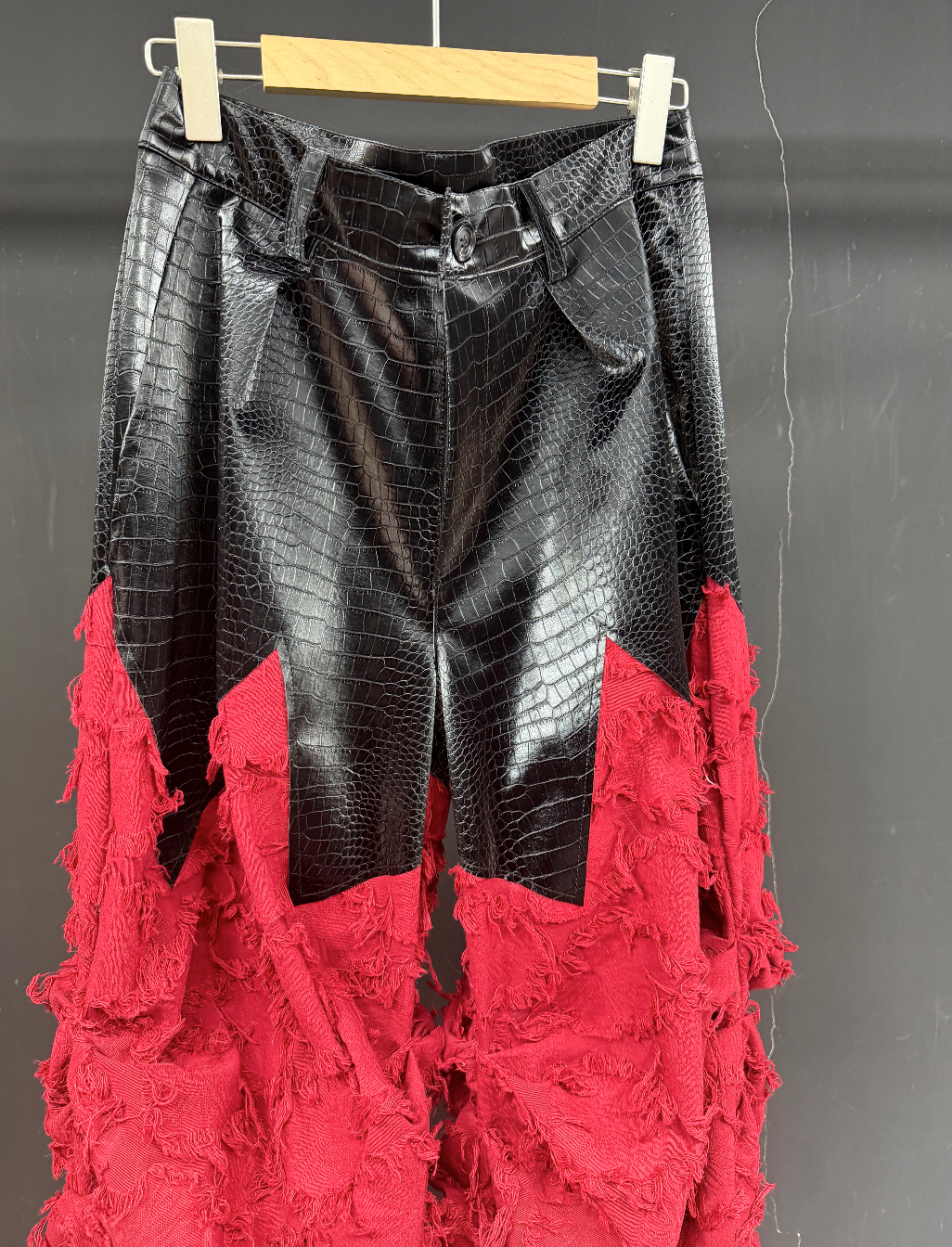 Crimson Dragonhide Shag Ruched Pants