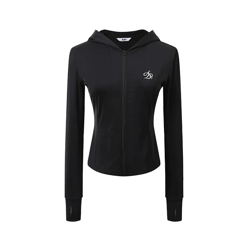 Slim-Fit Zip-Up Hoodie: Lightweight Athletic Jacket with Logo Embroidery