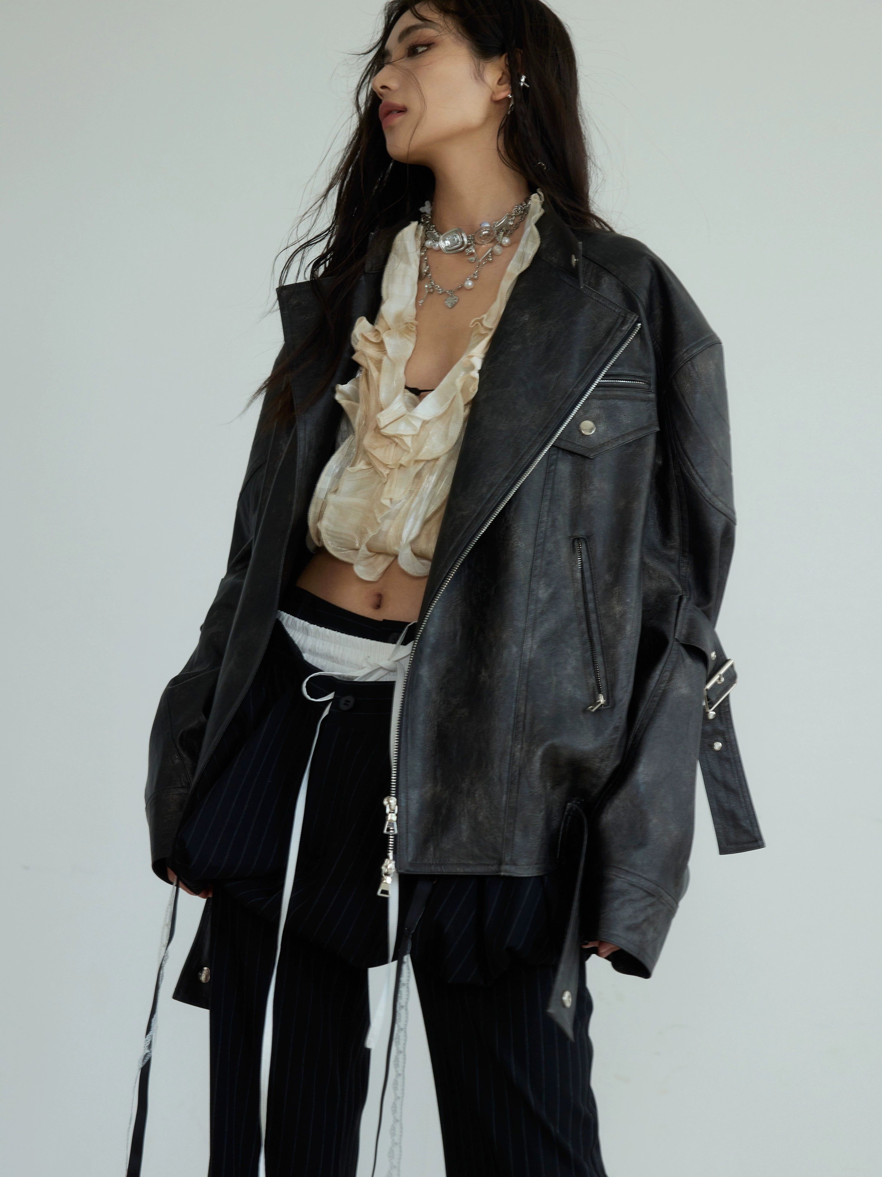Oversized Leather Biker Jacket