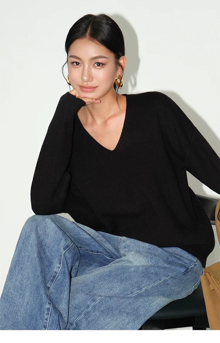 Cozy Line V‑Neck Relaxed Knit Sweater