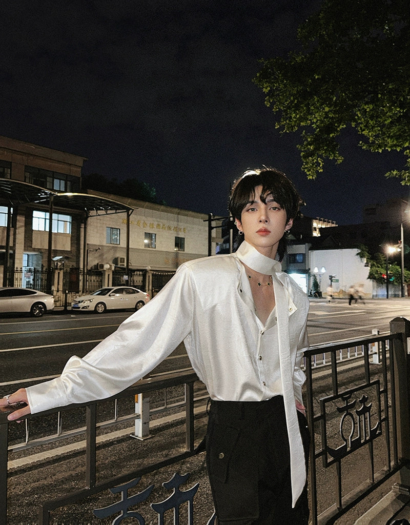Glossy Tie Neck Shirt