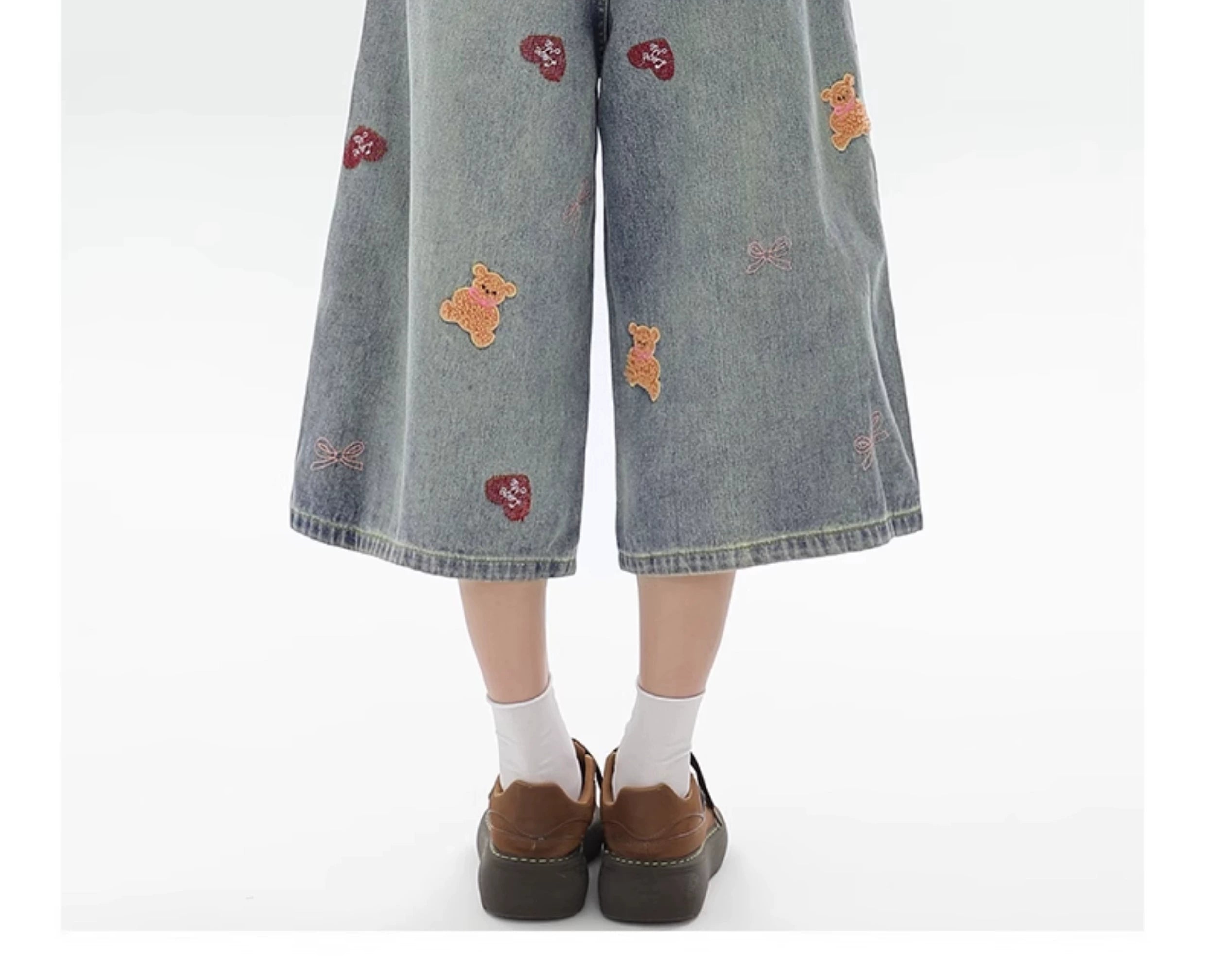 Teddy Bear and Heart Print Culottes