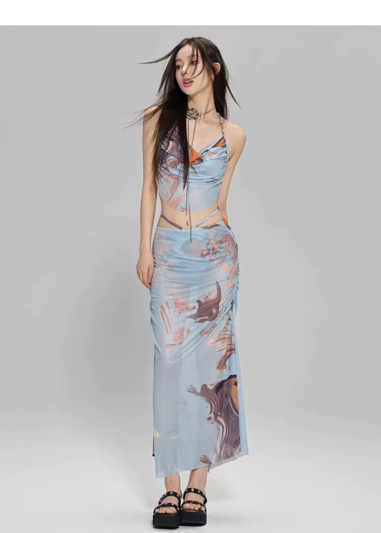Tidal Mirage Marble Wrap Maxi Swim Set