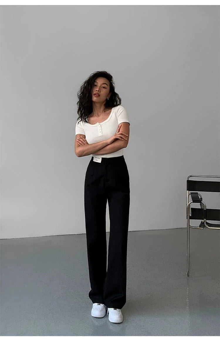 High-Waist Loose Wide-Leg Suit Trousers - chiclara