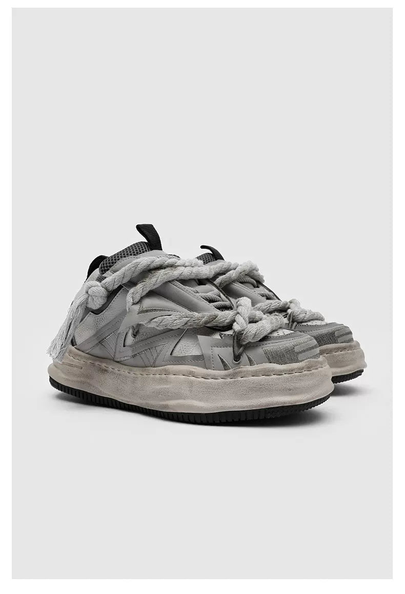 Distressed Rope-Lace Chunky Sneakers