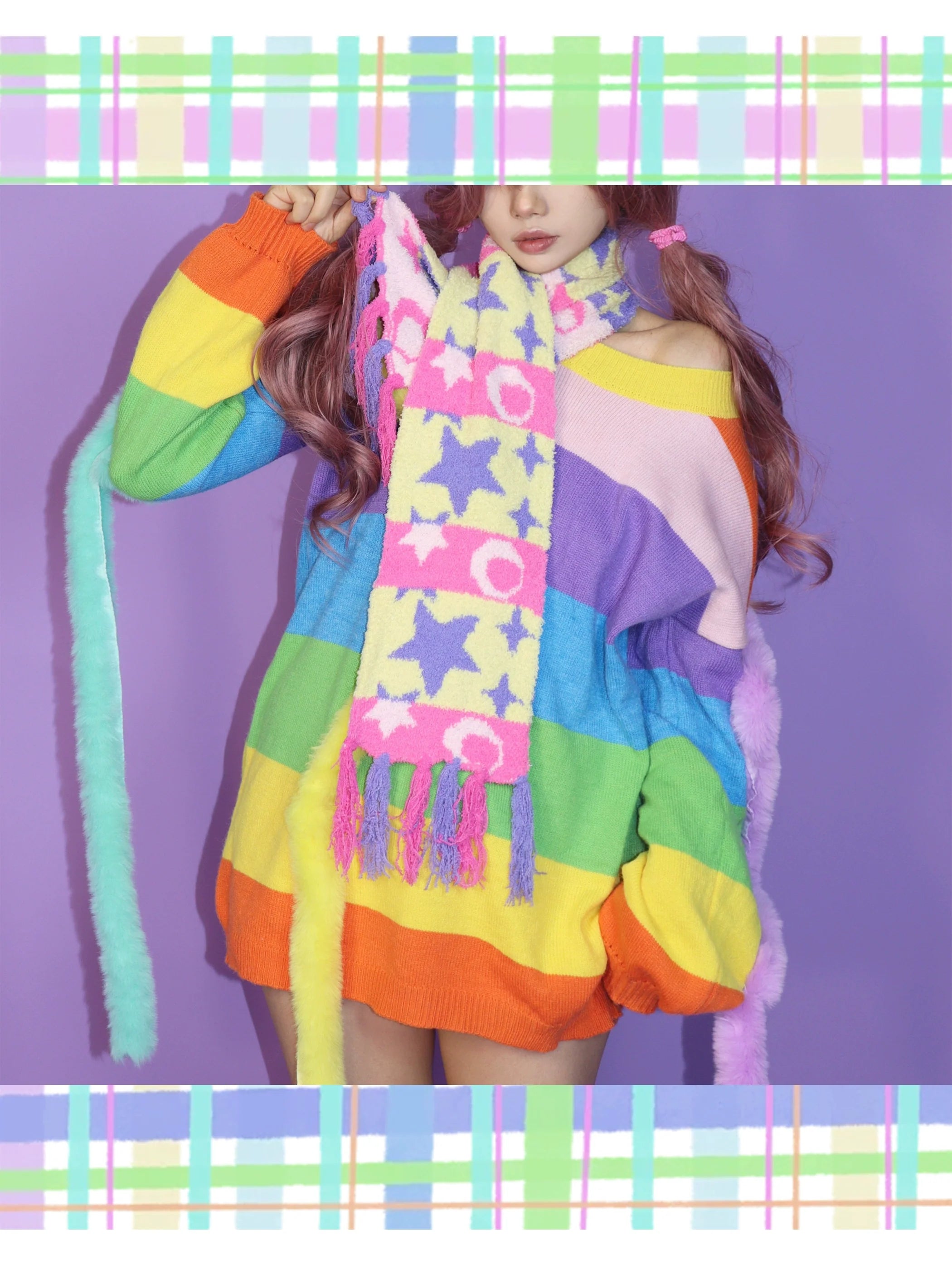 Pastel Star Pattern Knit Scarf