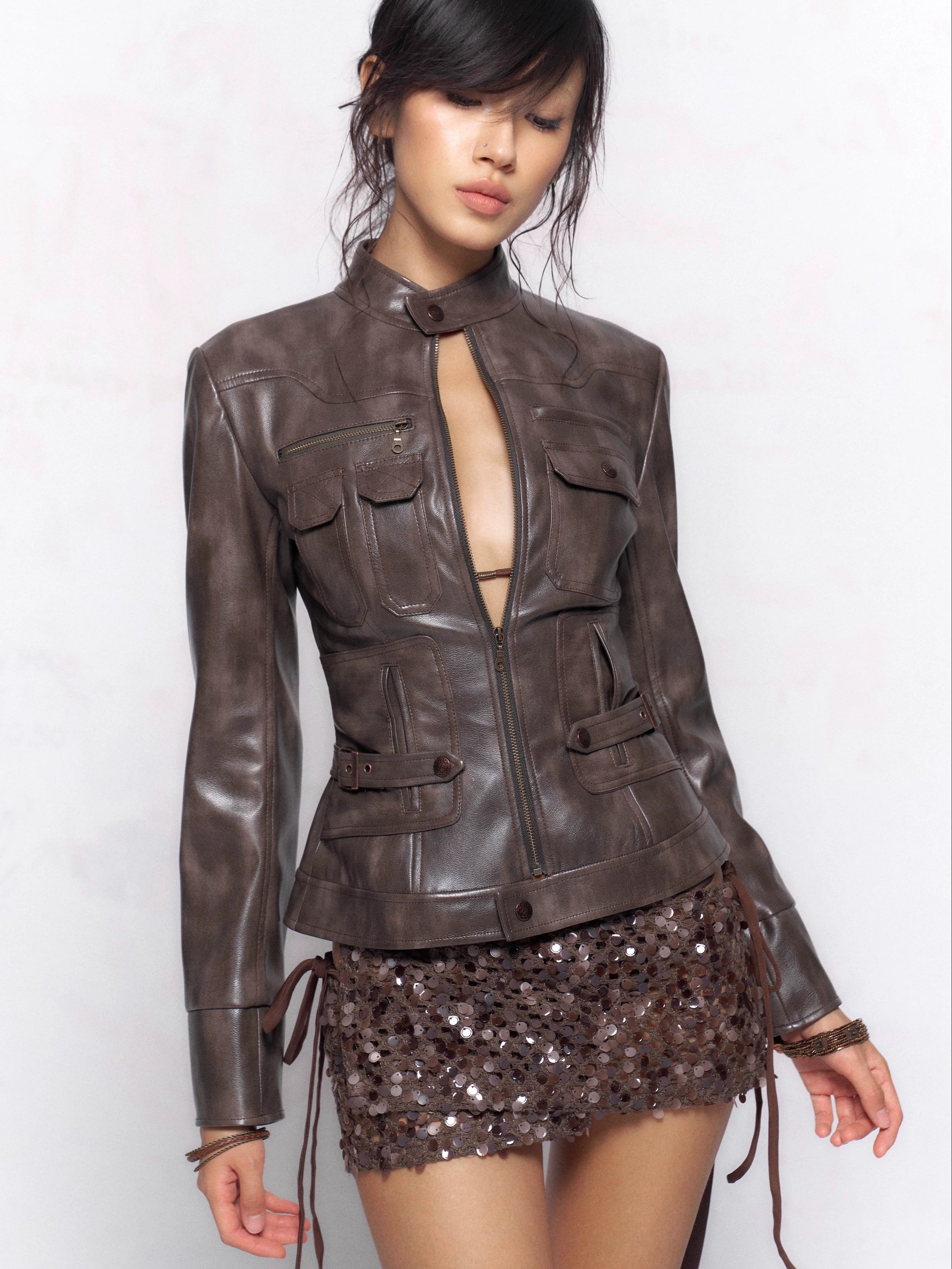 Café Racer Belted Leather Jacket