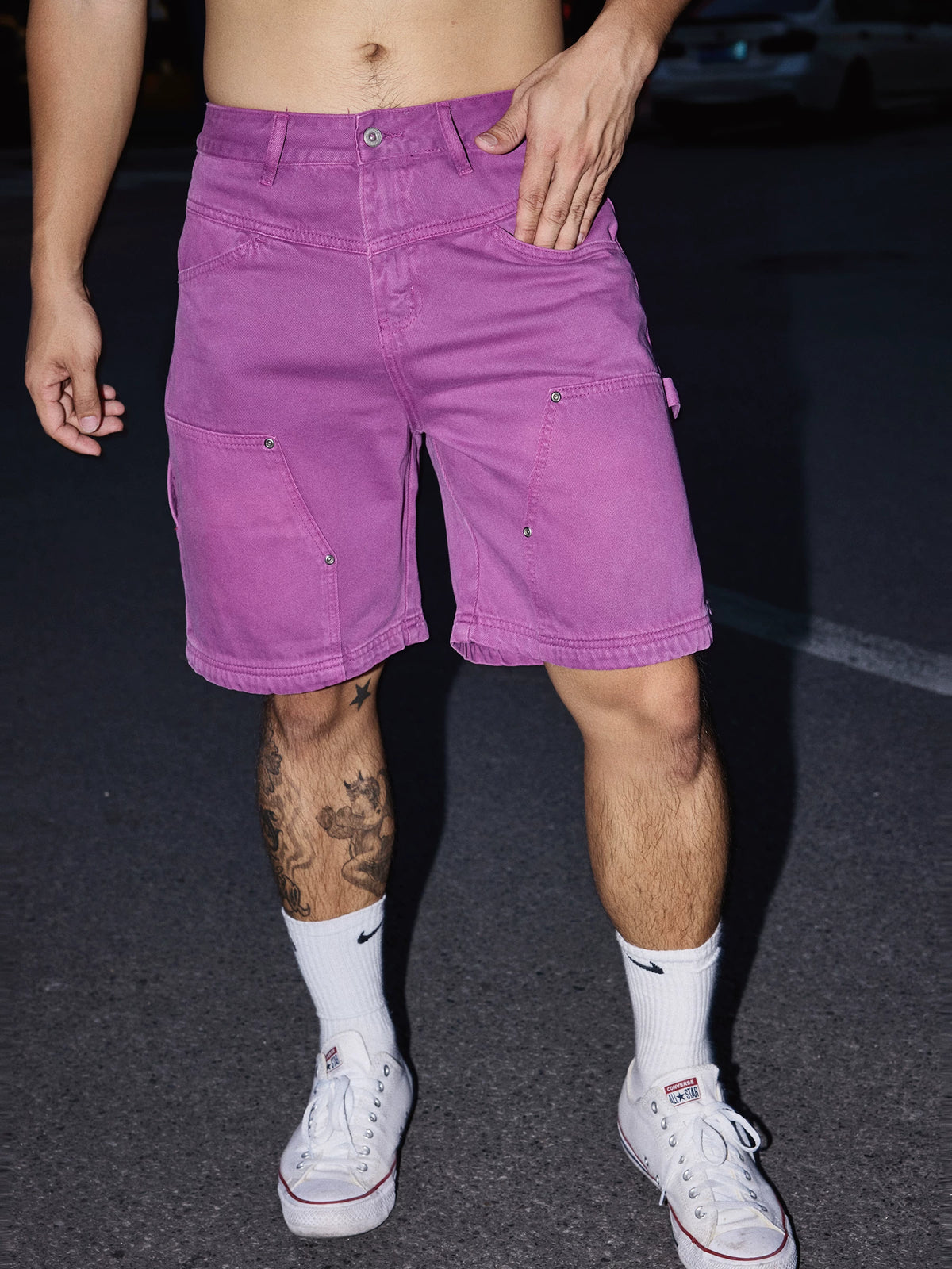 Violet Utility Carpenter Denim Shorts