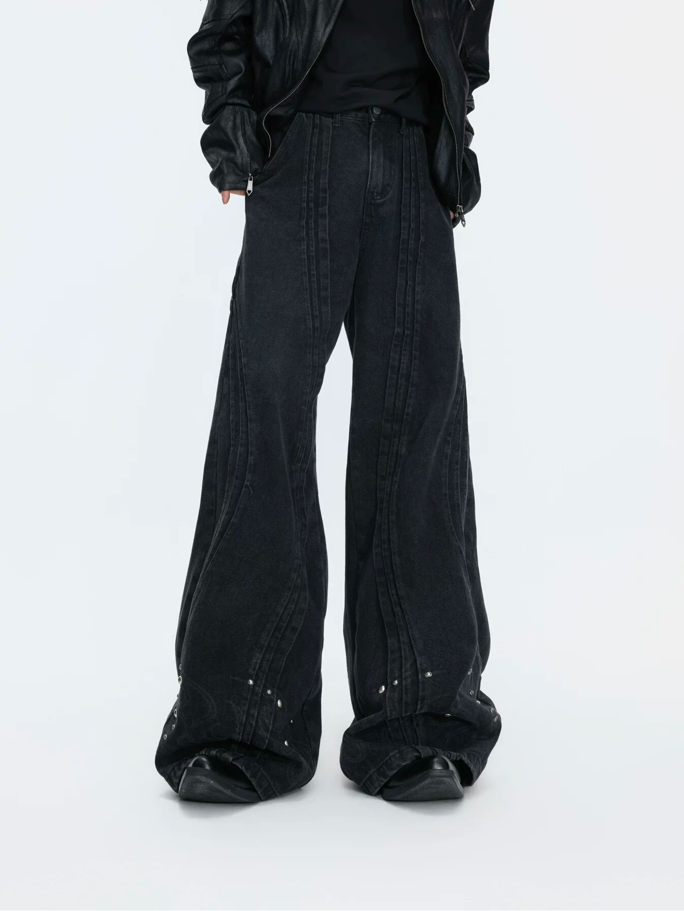 Studded Panel Wide Leg Jeans