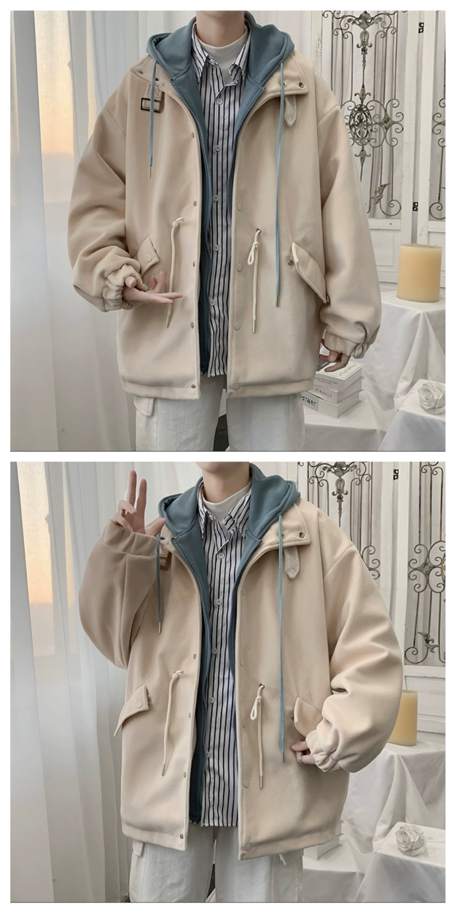 Oversized woolen hooded jacket