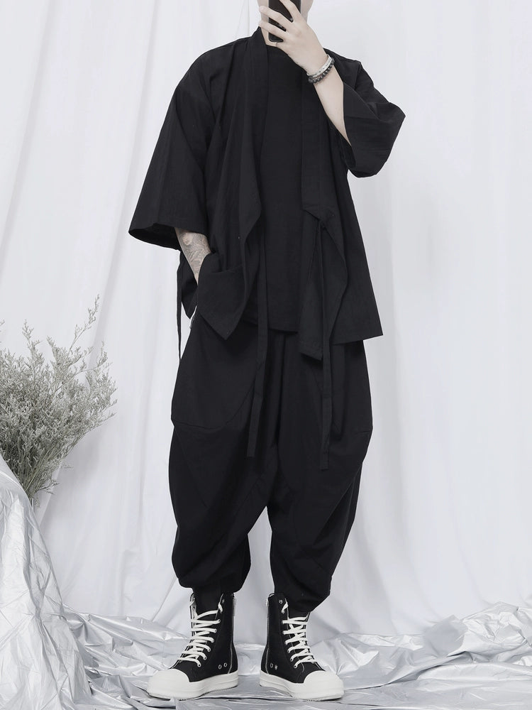 Black Wrap Kimono Shirt