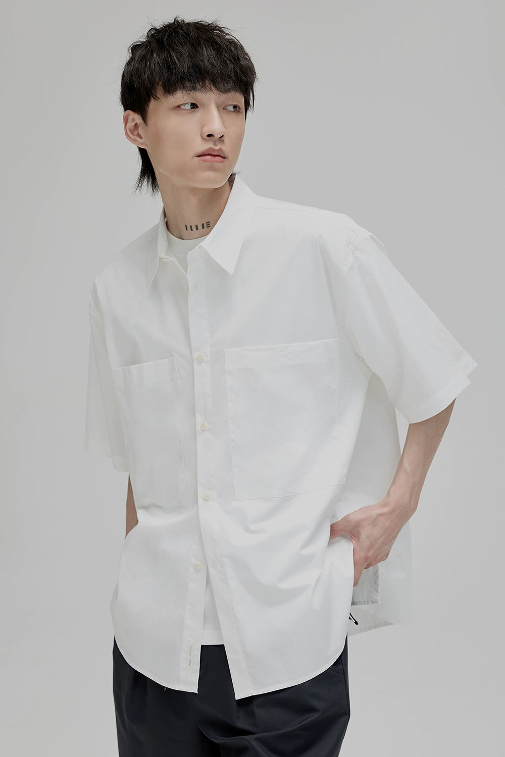 Square Collar Patch Pocket Short Sleeve Shirt