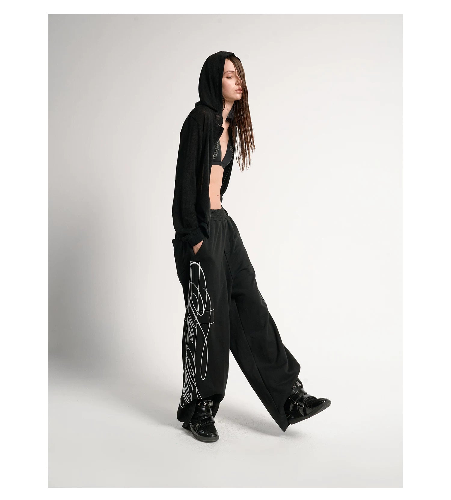 Cross Script Wide-Leg Track Pants