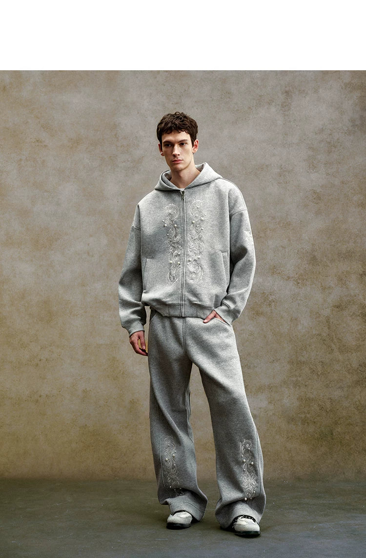 Pearl Embroidered Zip-Up Hoodie