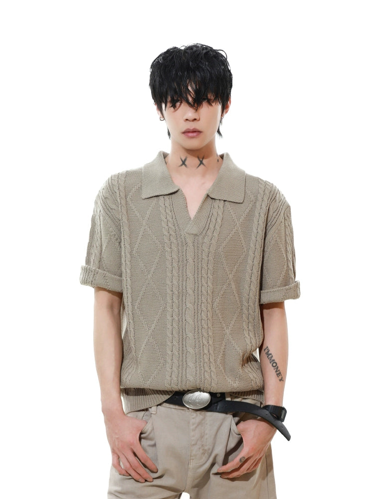 Sandstone Cable Knit Polo Tee