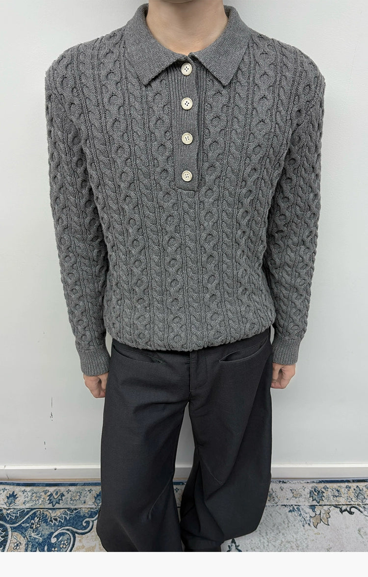 Cable Knit Polo Collar Sweater