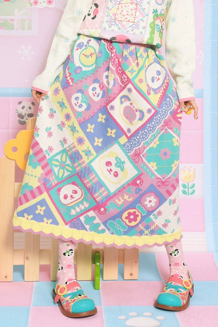 Sweet Panda Garden Knit Skirt