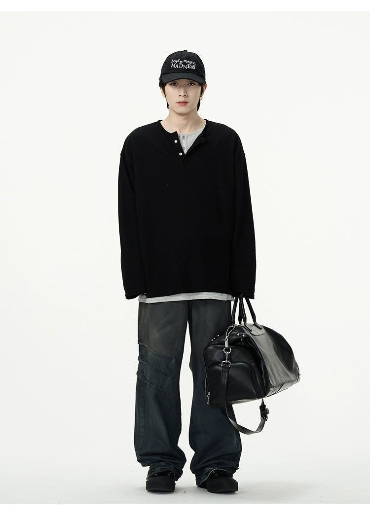 Waffle Knit Henley Neckline Pullover