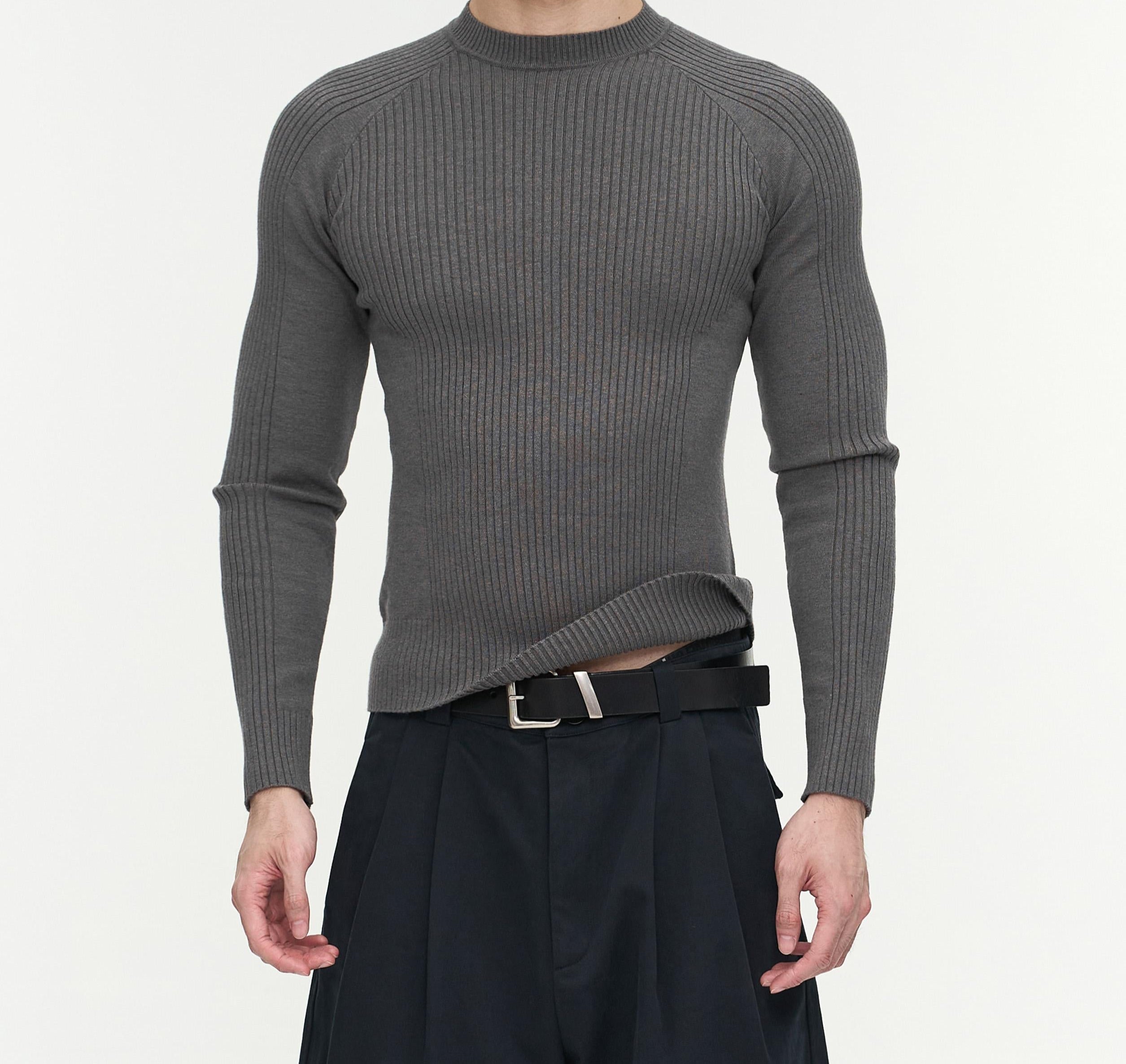 Ribbed Long-Sleeve Knit Sweater