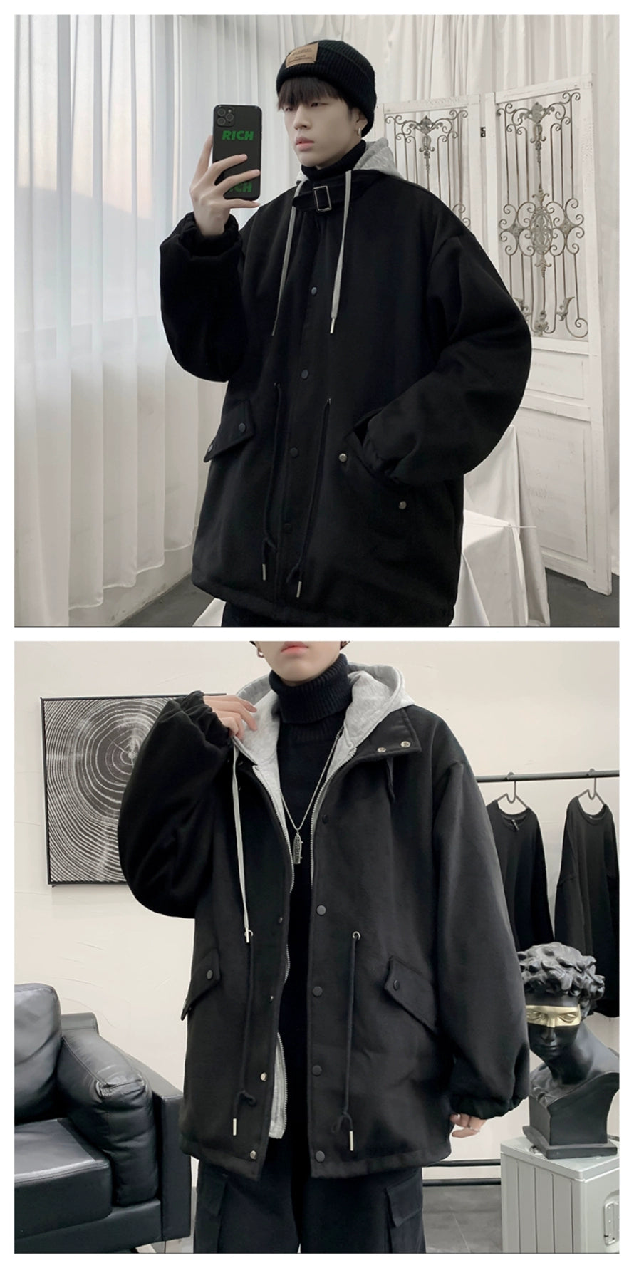 Oversized woolen hooded jacket