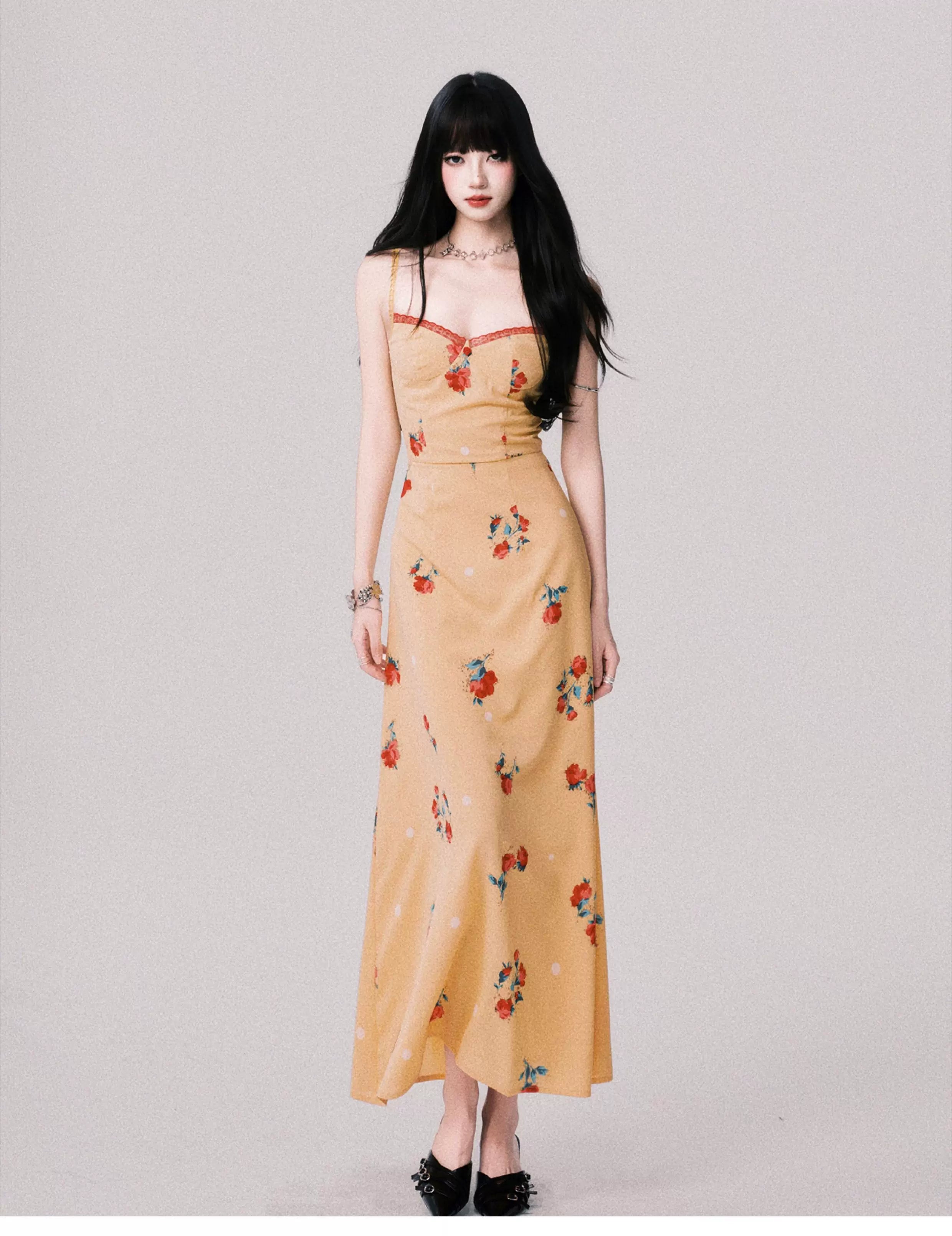 Apricot Blossom Balcony Maxi Dress