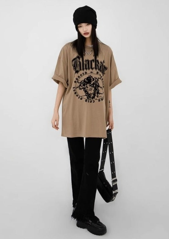 Gothic Print Design Oversized Tee