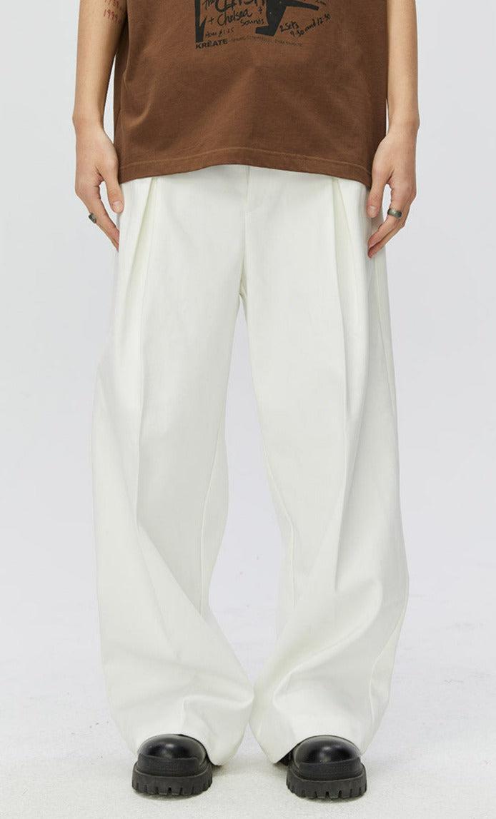 Solid Color Pleated Trousers - chiclara