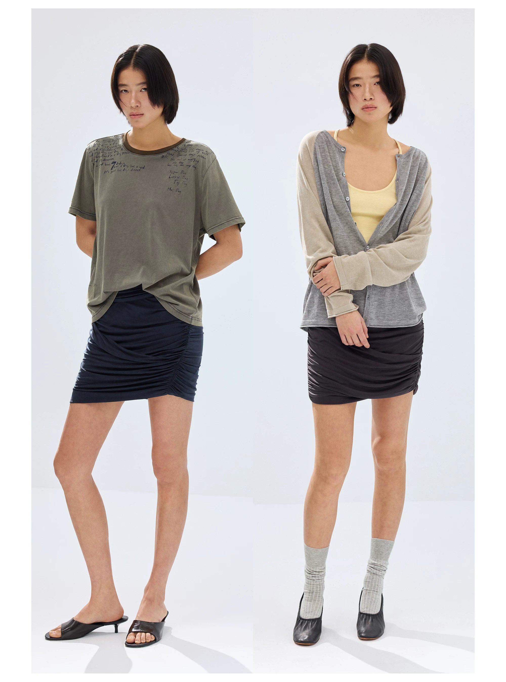 Ruched Cupro Mini Skirt