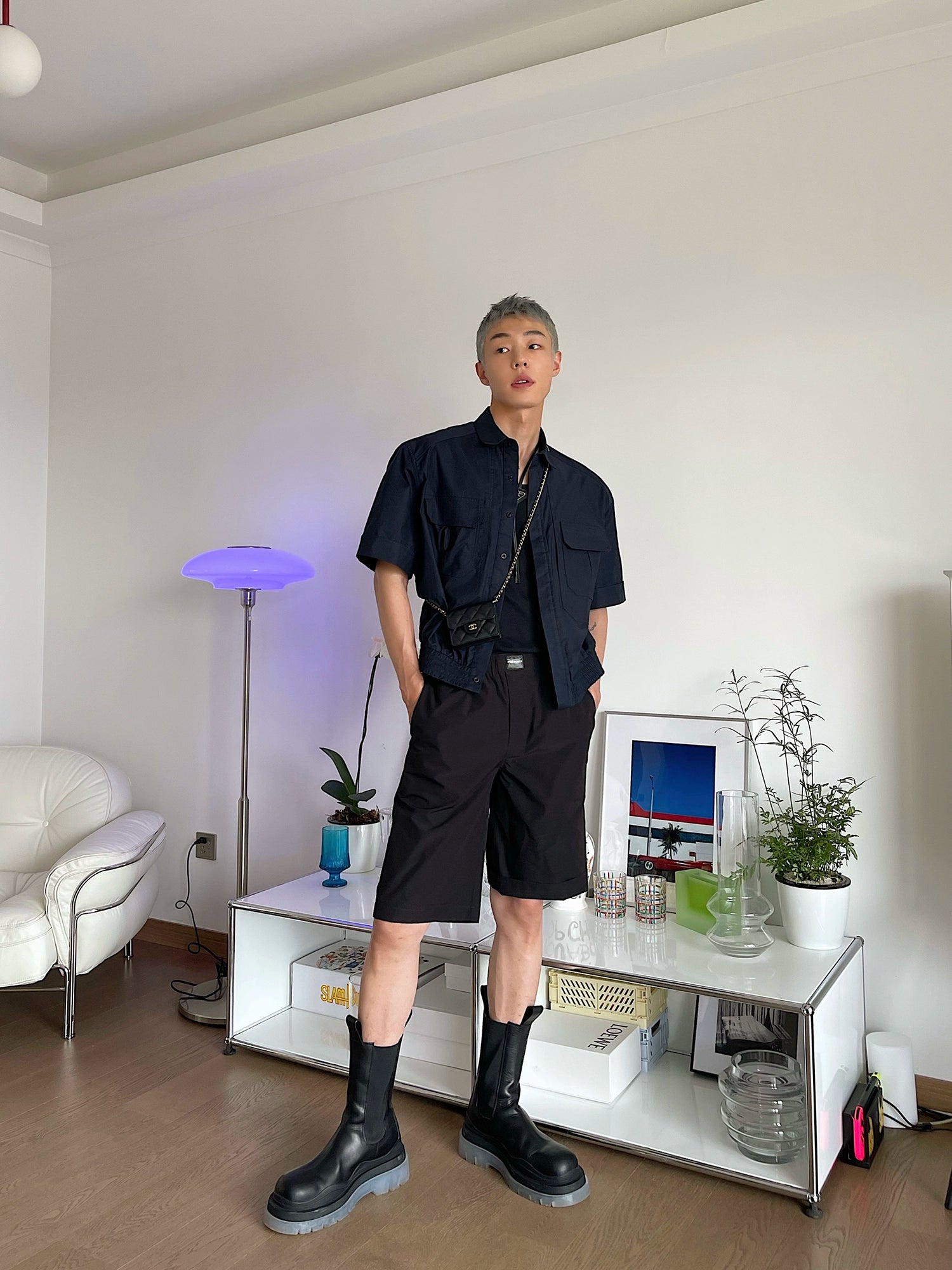Navy Short Sleeve Zip Front Shirt