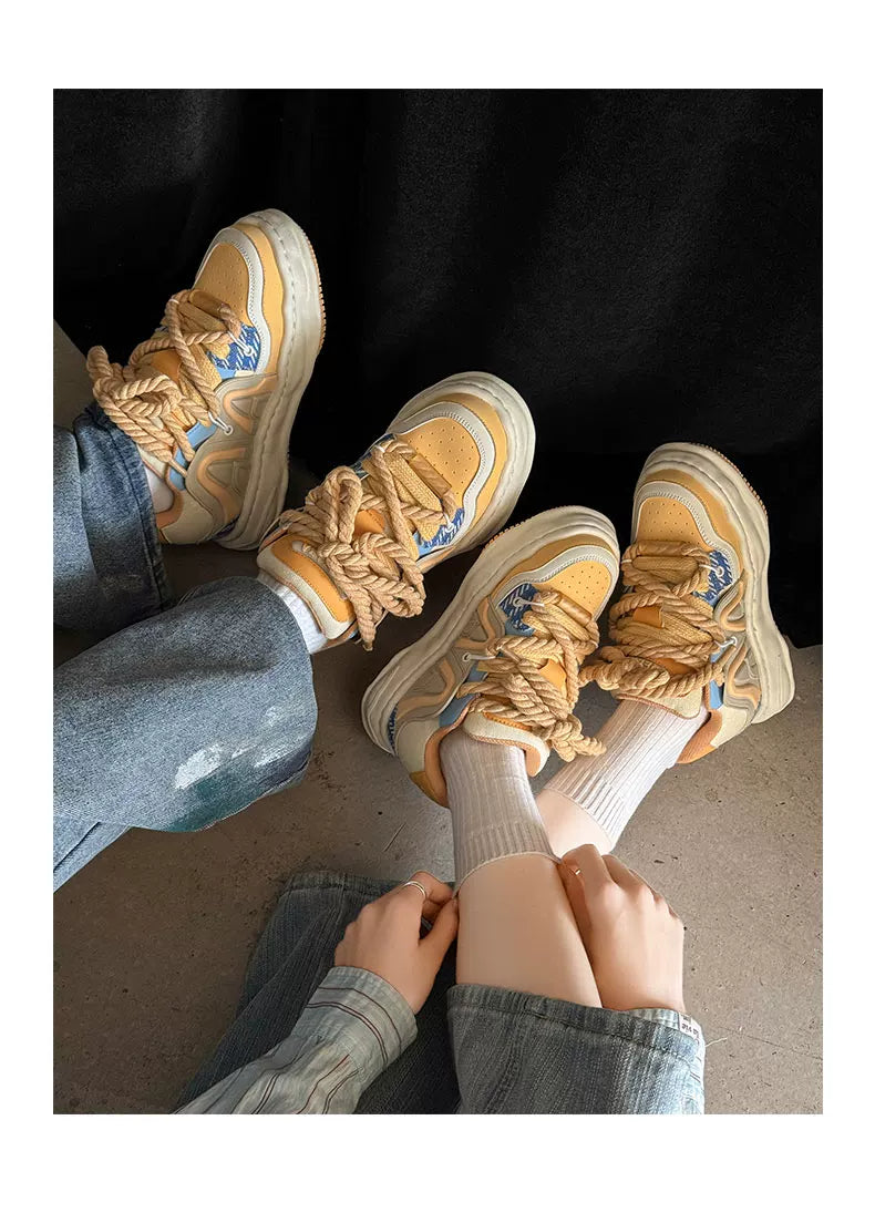 Chunky Rope Lace Thick Platform Sneakers