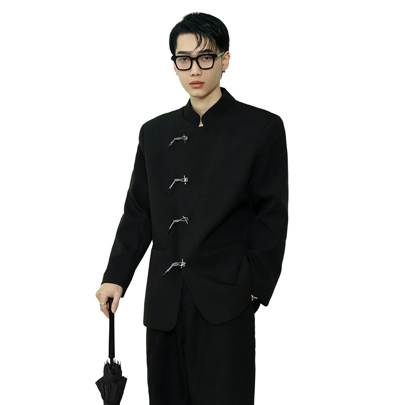 Mandarin Collar Toggle Black Blazer