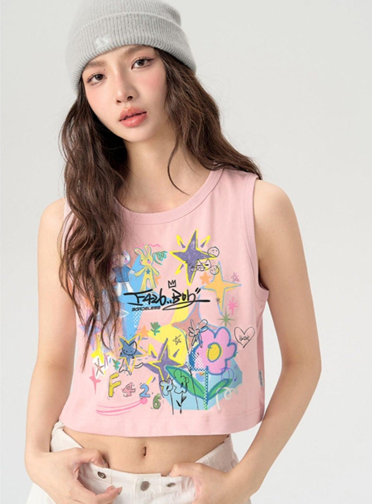 Fun Cartoon Graffiti Letter Vest - chiclara