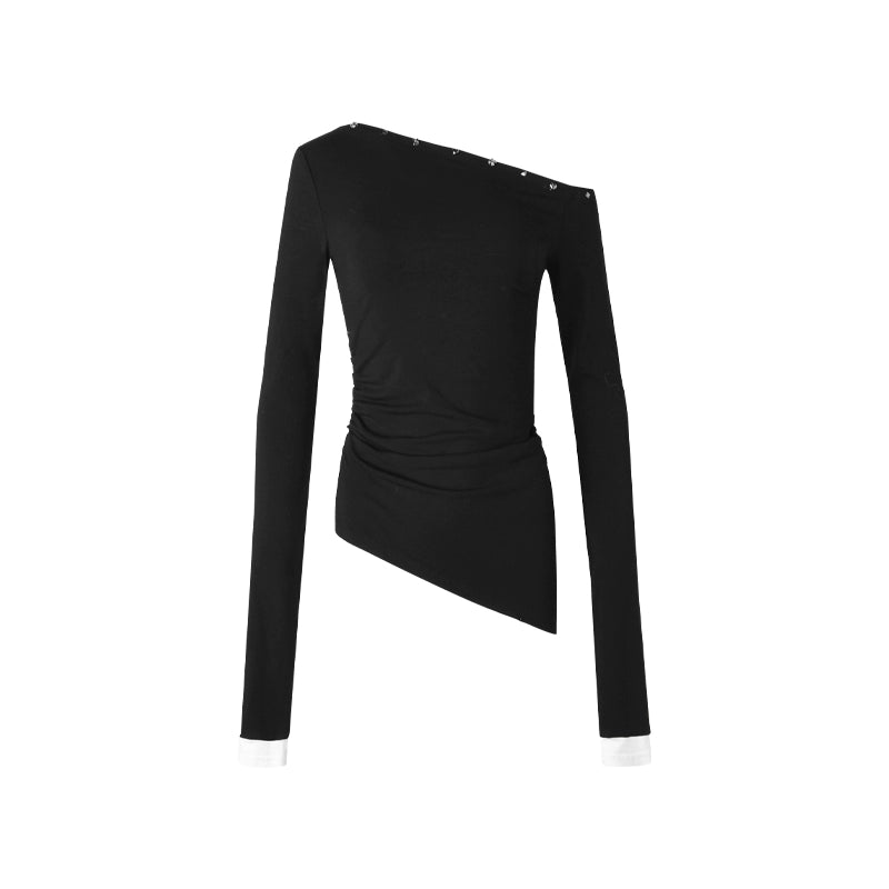 Midnight Edge Asymmetric Off‑Shoulder Top