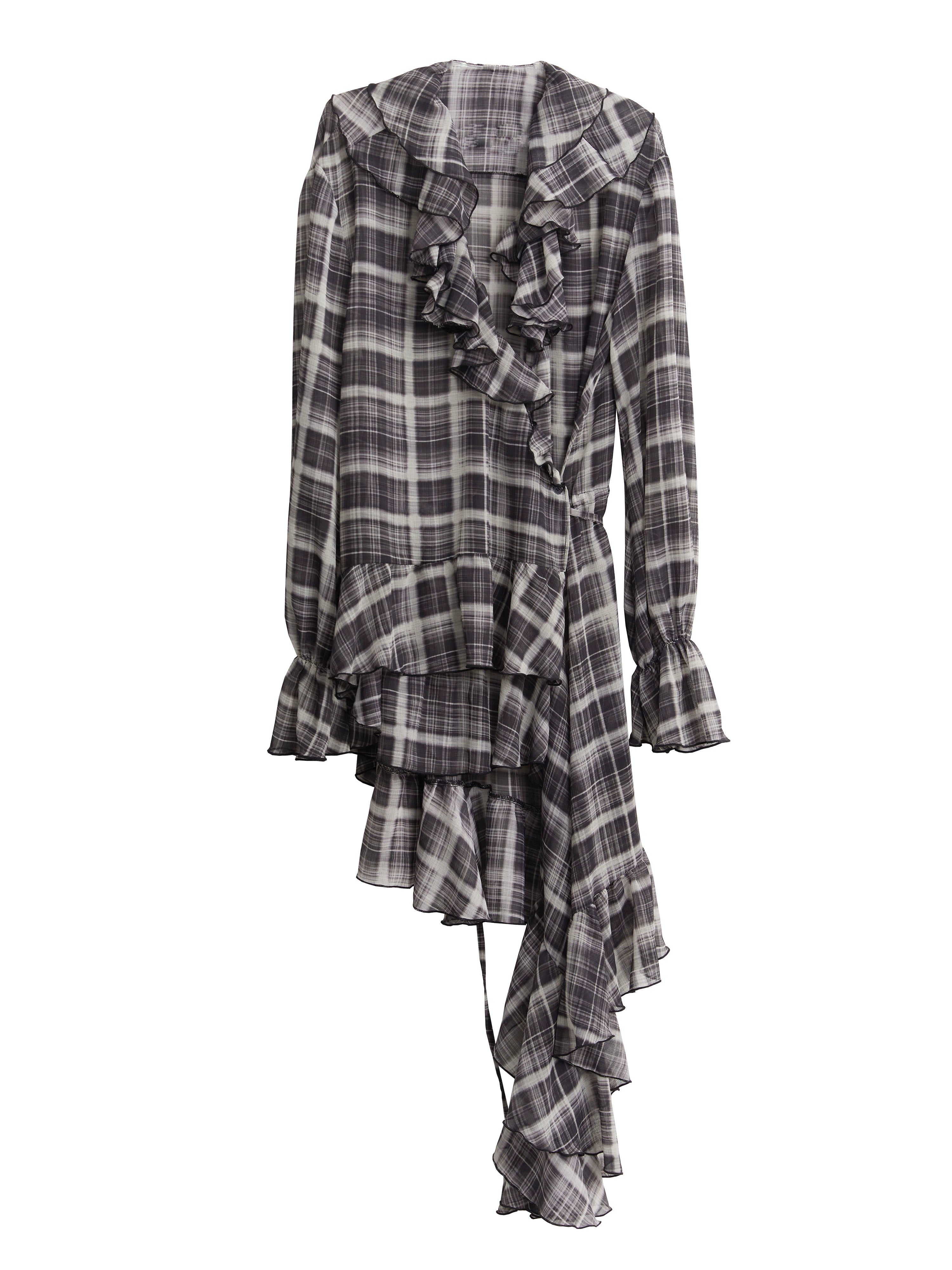 Shadow Cascade Ruffle Plaid Dress