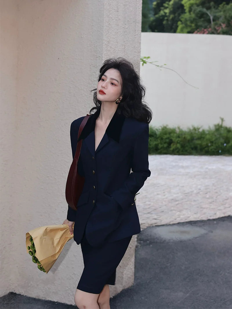Navy Blazer and Skirt Suit Setup