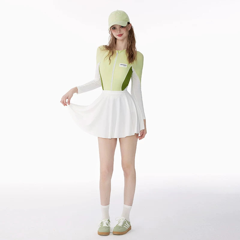 Lime Rally Zip Panel One‑Piece