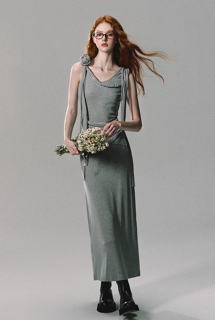 Ruched Grey Maxi Dress