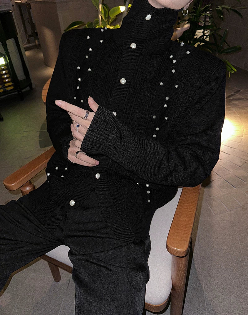 Lattice Snap-Spire Turtleneck Cardigan